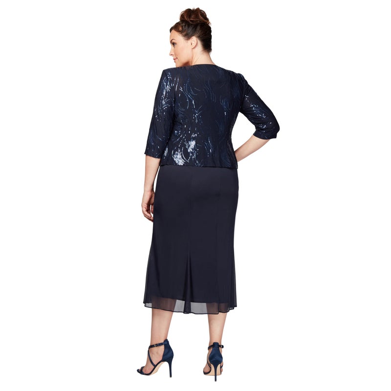 Alex Evenings Women's Tea Length Mother of the Bride Jacket Dress, Formal Events, Wedding Guest (Plus Size), Navy, 20W - Image 3